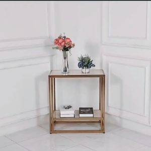 meja kotak stainless gold top marmer krem