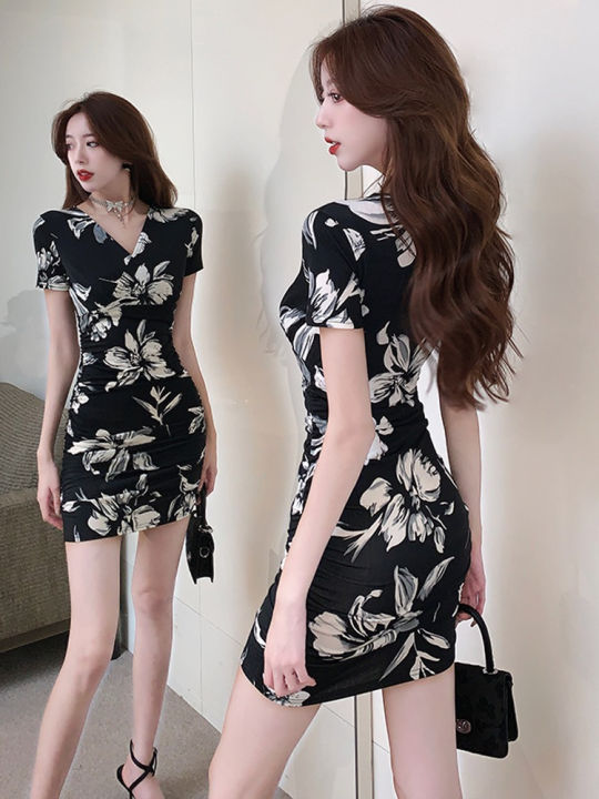 Summer 2024 Sexy Floral Print Bodycon Short Dress Women's Tight Fitting ...