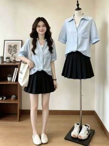 Áo Blouse Cổ V Tay Ngắn Thiết Kế Xoắn Giảm Cân