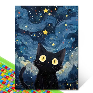 5D DIY Diamond Painting Kit Starry Sky Cat Diamond Embroidery Cross Stitch Cartoon Astral Cat Home Decoration Art Painting