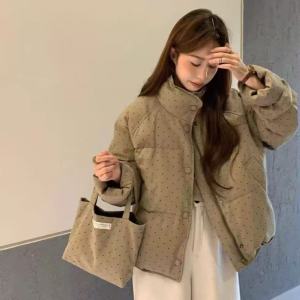 Thickened Polka Dot Stand Collar down Cotton Jacket Womens Short Bread Style Warm Coat Loose Fit Korean Style New 2025