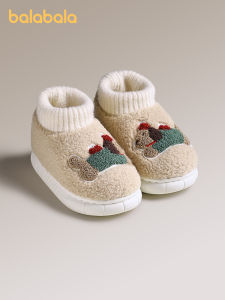 Childrens Cotton Slippers Indoor Home Cartoon Design Girls Slip-On Shoes Soft Velvet Surface Winter Collection Baby Shoes