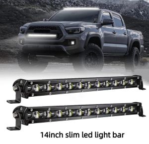 Led Light Bar 14 inch Slim Single Row Driving Light Off Road Work Lights with Mounting Brackets & 6D Reflectors for Truck Car