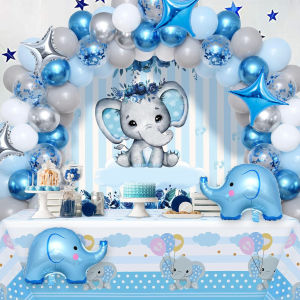 132fcs Blue Elephant Balloon Garland Arch Kit Suitable for Elephant Themed Parties Birthday Parties Party Supplies Decoration