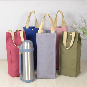 Large Capacity Portable Waterproof Canvas Cup Holder Thermal Bottle Bag Travel Outdoor Water Cup Cover Kettle Bag Handbag