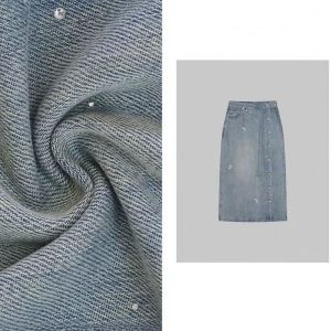 Korean Style Heavy Industry Hot Drilling High Waist Denim Skirt Womens 2024 Autumn New Niche Design Split A- line Skirt