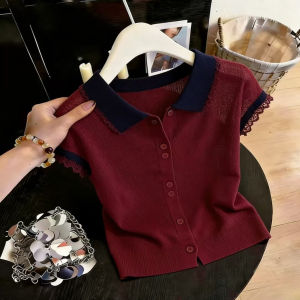 YINGKETUO | Mature Style Lace Splicing Knit Cardigan