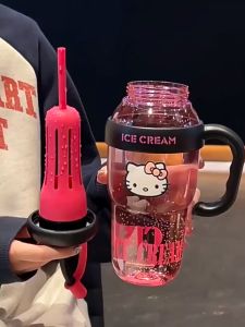 1400ml Cute Straw Large Capacity PC Water Cup Water Bottle Cute Wind Belt Straw Water Bottle with Handle Oversize Cup 43oz Tumbler