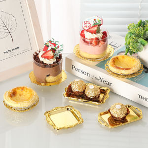 12pcs Plating Gold Small Tray Festive Dim Sum Small Cake Party Gifts Wedding Table Decoration Plate Birthday Party Decorations