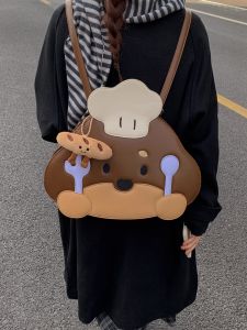 Cute Dachshund Dog Double Shoulder Bag Womens Casual Commuter Travel Single Shoulder Tote Bag Cartoon Style Hard Shell Backpack