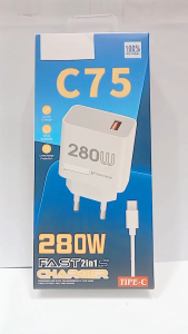 Charger Casan HP POC0 C75 Fast Charger 280W Batok+Kabel Universal For Android Fast Charging