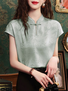 DAIXIANGFEIZI | Elegant Chinese Style Satin Shirt Short Sleeve