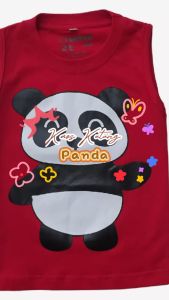 Kaos Kutung / Singlet Anak Bahan Katun untuk Anak Usia 1-6 Tahun Warna Merah Motif Panda