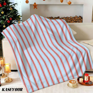 Beast Kingdom | Red and Blue Stripes Winter Summer Flannel Blanket Throw Fleece Soft Fuzzy Plush Cozy Fleece Blankets for Sofa Ideal Gifts