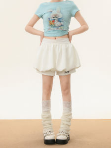 Sweet White Flower Bud Skirt Womens Spring 2025 New High Waist Slimming A-Line Half Skirt Puffy Short Skirts for Young Women