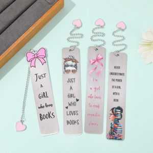 Inspirational Book Lover Metal Bookmark Markers with Pink Ribbon & Heart Charm Gift for Female Readers Book Club Literature Enth