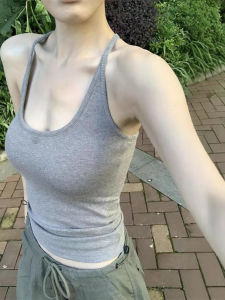 เสื้อกั๊กสายเดี่ยวคอวีสีพื้นสำหรับผู้หญิง ทรงเข้ารูป แขนสั้น ผ้าฝ้ายผสมโพลีเอสเตอร์ ฤดูร้อน 2025 คอลเลกชั่นใหม่