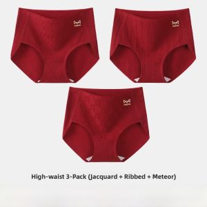 MiiOW | Red Cotton Underwear High Waist Triangle Shorts Womens Pure Cotton Antibacterial Briefs Comfortable Breathable Wedding Panties