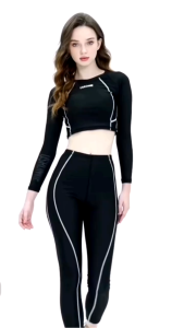 Chic Black Lycra Rash Guard Set with Long Sleeves and Bikini Bottoms