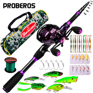 Bộ Cần Câu Cá PROBEROS 2.1m Baitcasting/Spinning Kèm Máy Câu Dây Câu Túi Đựng Mồi Móc Câu - Dụng Cụ Câu Cá Nước Ngọt Và Nước Mặn
