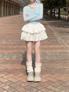 Váy Ngắn Xếp Ly Lụa Phong Cách Hàn Quốc Cạp Cao Màu Trắng Cho Nữ Mùa Xuân Thu 2025 Váy Ngắn Chữ a Chống Ánh Sáng