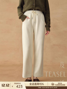 Thickened Woolen Casual Pants Drawstring Elastic Waist Slimming Straight Leg Design Warm Commute Style Ladies Fashion