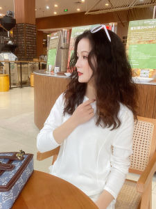 Áo Thun Cotton Trắng Dài Tay Cổ Tròn Ôm Vừa Vặn Cho Nữ Mùa Thu Phong Cách Hàn Quốc Dài 150cm