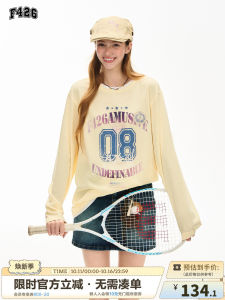 F426 Store Casual Loose Long Sleeve T-Shirt Vintage Print Couple Tee Spring Summer Youth Fashion round Neck Cotton Top