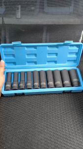 Flyman 10pcs Deep Socket Set 10mm-24mm 1/2" Drive 6 points High Quality Made With Carbon Black Steel