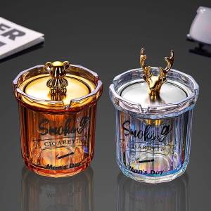 MEISITEKEKE | Funnels Shape Ashtray With Lid Fly Ash Prevention Glass Stainless Steel