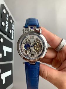 Mens Mechanical Automatic Hollow out Astral Lunar Phase Large Dial Fashionable Trendy Brand Watch round Shape Leather Strap