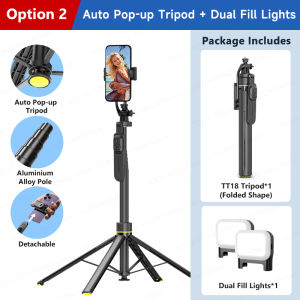 AXNEN | TT18 Tripod Auto Pop Open Stable Quadrapod 71.21in Extendable Selfie Stick for Smartphone Sport Camera Shoot Option Fill Light