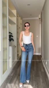 Quần Jean nữ ống loe nhẹ GYOMADE® lưng cao tôn dáng đứng form và có sự co dãn | GQ013B