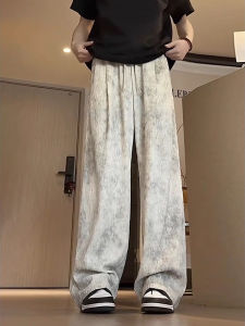 Quần Dài Nam American Retro Tree Bark Pattern Ice Silk Quick Dry Loose Casual Straight Leg Dáng Rộng Mùa Hè Quần Thường Ngày