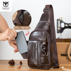 BULLCAPTAIN Túi Đeo Ngực Bằng Da Móc Khóa Điện Thoại Di Động 7 Inch Đa Năng Hoài Cổ Thường Ngày Cho Nam Túi Đựng Điện Thoại Túi Đeo Chéo Một Bên Vai