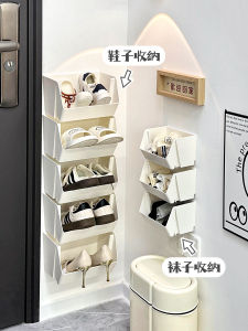 ชั้นวางรองเท้าติดผนังแบบประหยัดพื้นที่สำหรับบ้าน กล่องรองเท้าเด็ก ชั้นวางรองเท้ากีฬา ไม่ต้องเจาะรู ใช้ได้หลากหลายสถานการณ์