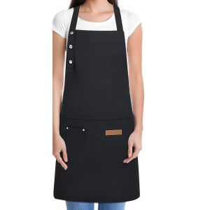 Kitchen Waterproof Apron Manufacturers Customized Logo Apron With Pockets for Restaurant Bar Shop Cafes Beauty Nails Studios