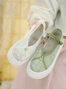 New Chinese Style Embroidered Shoes Womens Thick Bottom Heightening Single Strap Soft Bottom Shoes Student Performance Hanfu Shoes