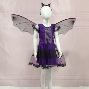 COD Halloween Costume Witch Dress For Kids Girl 3-13YRS With Hat Purple Witch Halloween Party Dress School Performance Custome Vampire Pumpkin Party Cosplay