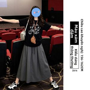 XIANYIJIAO | Chân Váy Dài A-Line Thắt Waist Màu Xám Cho Người Bé Nhỏ