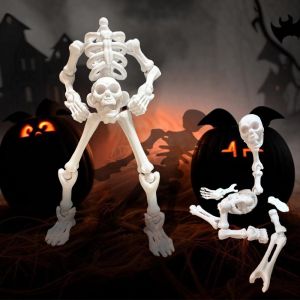 งานประดิษฐ์โครงกระดูกวันฮาโลวีนงานประดิษฐ์โครงกระดูกพลาสติกรูปจำลองขนาดเล็กพร้อมข้อต่อที่สามารถเคลื่อนย้ายได้ตกแต่งบ้านผีสิงสำหรับงานปาร์ตี้