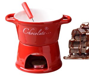 300ml Chocolate Melting Cup with Fork Candle Ceramic Butter Cheese Fondue Cup for Dessert Family Christmas Gatherings Gift