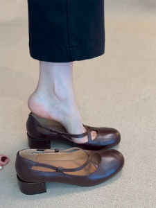 ผู้หญิง Retro สไตล์ฝรั่งเศส แพะ หนัง รองเท้าบัลเล่ต์รอบ Toe Cross Band Mary Janes หลากหลาย แฟชั่นส้นกลาง ลำลอง รองเท้า