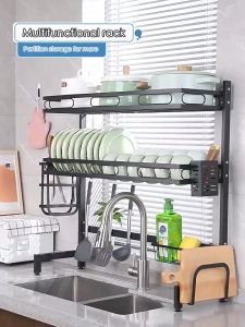 READY STOCK Stainless Steel Sink Dish Rack Kitchen Dish Drainer Rak Pinggan Mangkuk