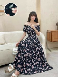 Large swing cotton silk skirt 2022 summer red mid-length cotton silk dress one-word collar large size over-the-knee holiday beach skirt