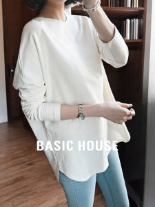 เสื้อยืดคอกลมแขนยาวผ้าขนแกะสีขาวสำหรับผู้หญิงในฤดูหนาว เสื้อเชิ้ตทรงหลวมสบาย ๆ สำหรับเด็กผู้หญิง ผ้าฝ้ายผสมโพลีเอสเตอร์