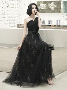 Elegant Black Evening Gown 2023 New High-End Texture Luxury Ball Art Exam Lady Dress Women Slimming Korean Style Long Skirt