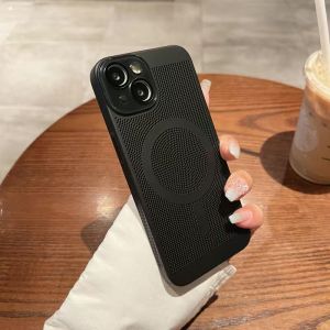 Lightweight Breathable Ice Sensation Mesh Phone Case for Apple 15ProMax Magsafe Absorption Shockproof Protection for iPhone 14Plus 13Pro 12 Full Cover Drop Protection 11
