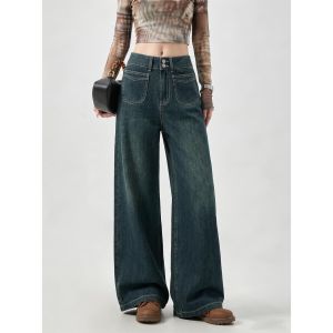 La Chapelle | Milk White Double Buckle High Waist Thin Denim Pants