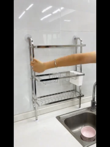 3 Tiers Wall Dish Rack with Drainer Sink Side Rack Dish Drying Rack Kitchen Racks Organizer with Drainer 3 Tiers Sink Side Rack Dish Drying Rack  Kitchen Racks Organizer